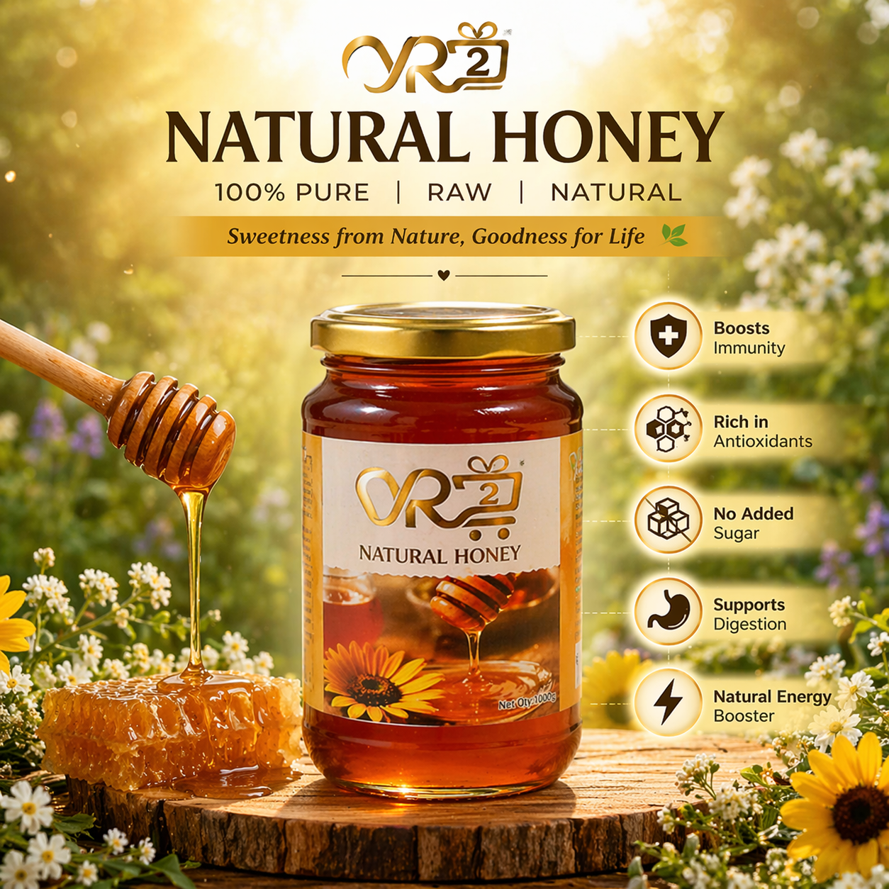 🍯 VR2 Organics Natural Honey – (1000gm)