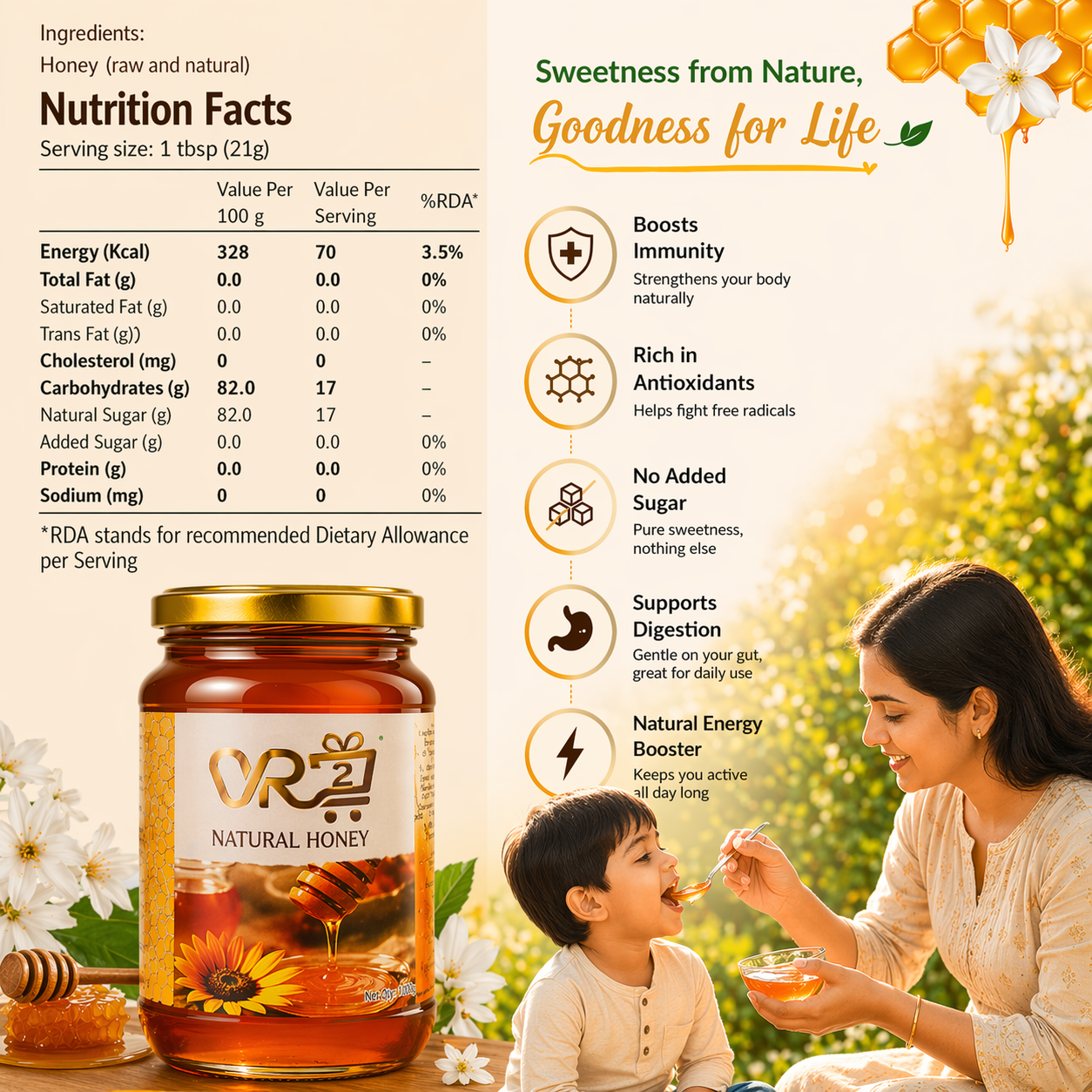 🍯 VR2 Organics Natural Honey – (1000gm)